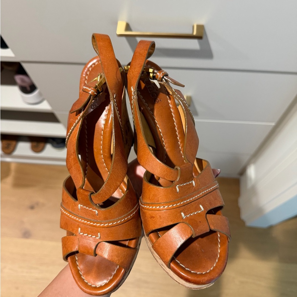 Chloe Renna Wedge Sandals in Cognac